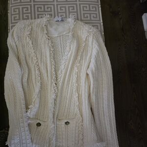 Women's Cream Sweater with Fringe Detail
